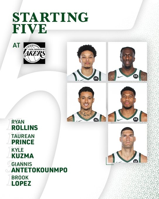  客場挑戰(zhàn)湖人！雄鹿今日首發(fā)：字母哥領銜 表哥缺陣 庫茲馬戰(zhàn)舊主