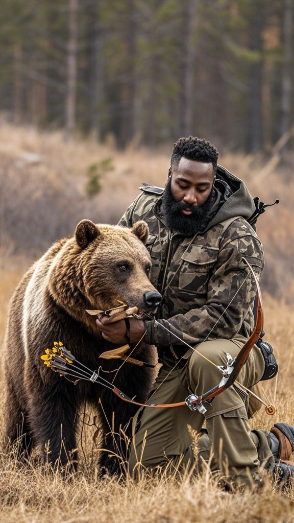  【AI繪圖】寵物！哈登化身獵熊客輕松擒拿棕熊~
