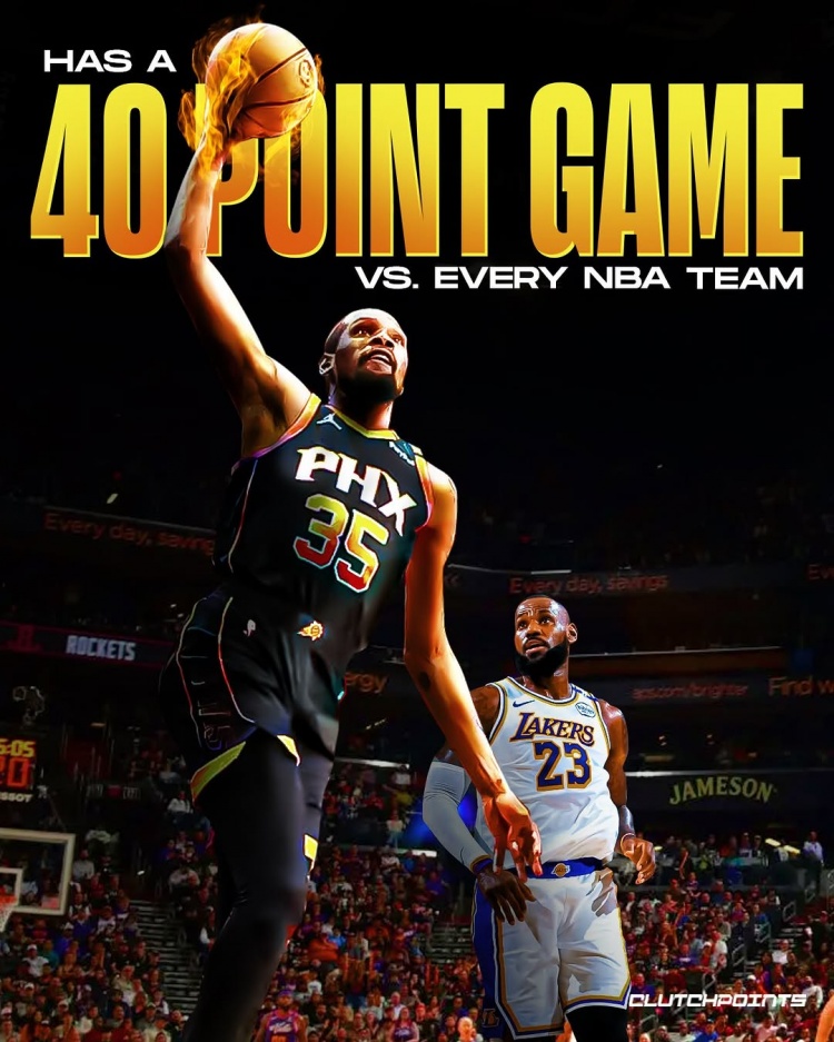  杜蘭特面對(duì)NBA每支球隊(duì)皆砍40+ 歷史唯二&比肩詹姆斯