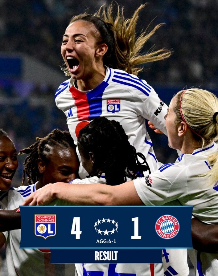  里昂女足4-1大勝拜仁女足，總比分6-1晉級女足歐冠半決賽