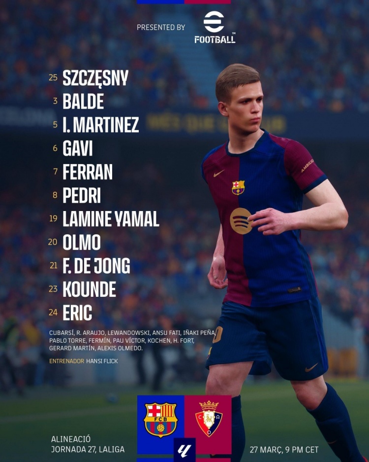  記者談巴薩首發(fā)：需要觀察一下費(fèi)蘭&奧爾莫誰擔(dān)任9號 萊萬將輪休