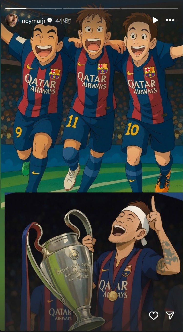  永恒的回憶！內(nèi)馬爾社媒曬巴薩時(shí)期MSN漫畫(huà)圖片
