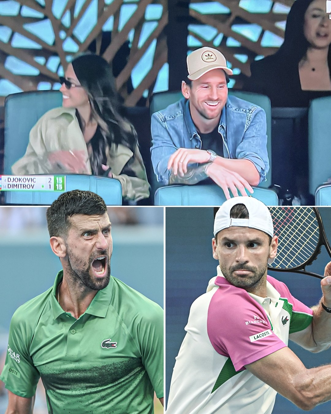  邁阿密網(wǎng)球大師賽半決賽德約對陣迪米特洛夫，梅西現(xiàn)場觀戰(zhàn)