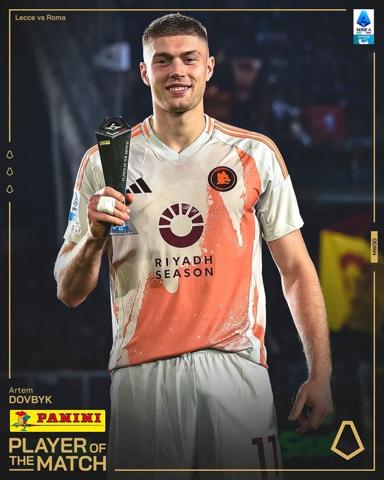  打入制勝進(jìn)球！多夫比克當(dāng)選羅馬1-0萊切一役全場(chǎng)最佳