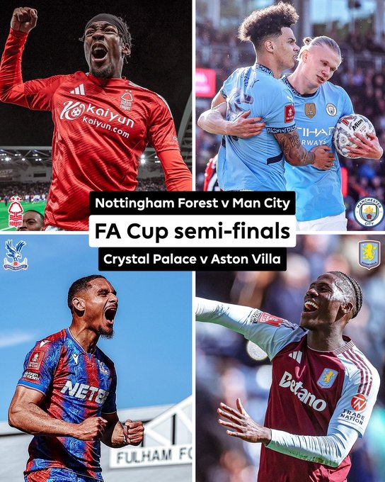  足總杯4強(qiáng)對(duì)陣出爐：曼城vs諾丁漢森林，水晶宮vs維拉