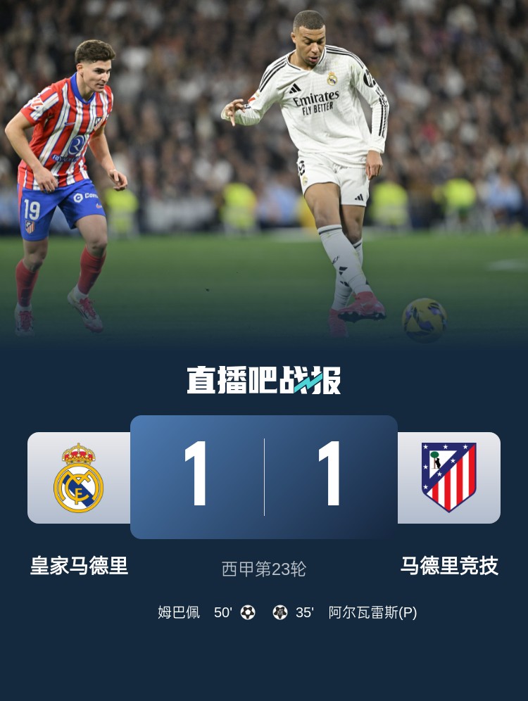  4平1負(fù)！皇馬聯(lián)賽對(duì)馬競(jìng)已5場(chǎng)不勝，4次戰(zhàn)成1-1