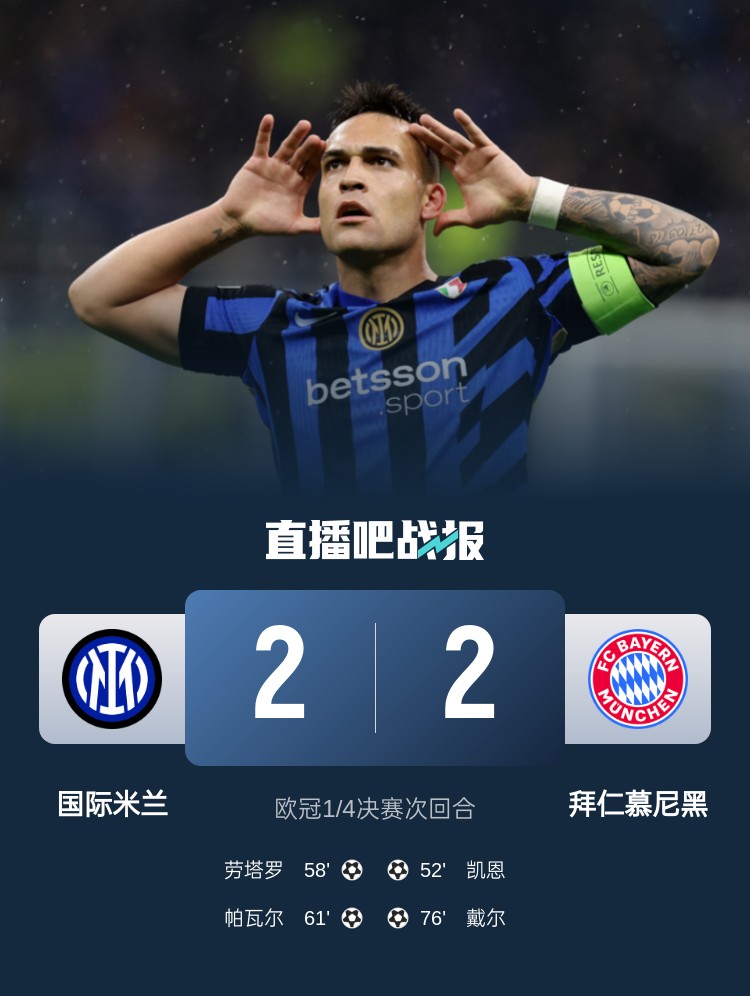  黑色3分鐘！拜仁3分鐘丟2球遭國米淘汰 去年3分鐘丟2球遭皇馬絕殺